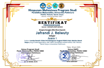 Jafrandi J. Reiwuty, Juara I Lomba Desain Video Pembelajaran tingkat PSDKU Kab. Maluku Barat Daya