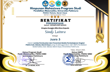 Sindy Laitera, Juara 3 Lomba Pembuatan dan Presentasi Media Pembelajaran tingkat PSDKU Kab. Maluku Barat Daya